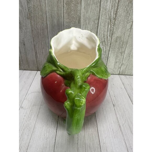Vintage Large Ceramic Apple Shaped Beverage Pitcher 7” Tall 9” Wide With Handle - Picture 5 of 11